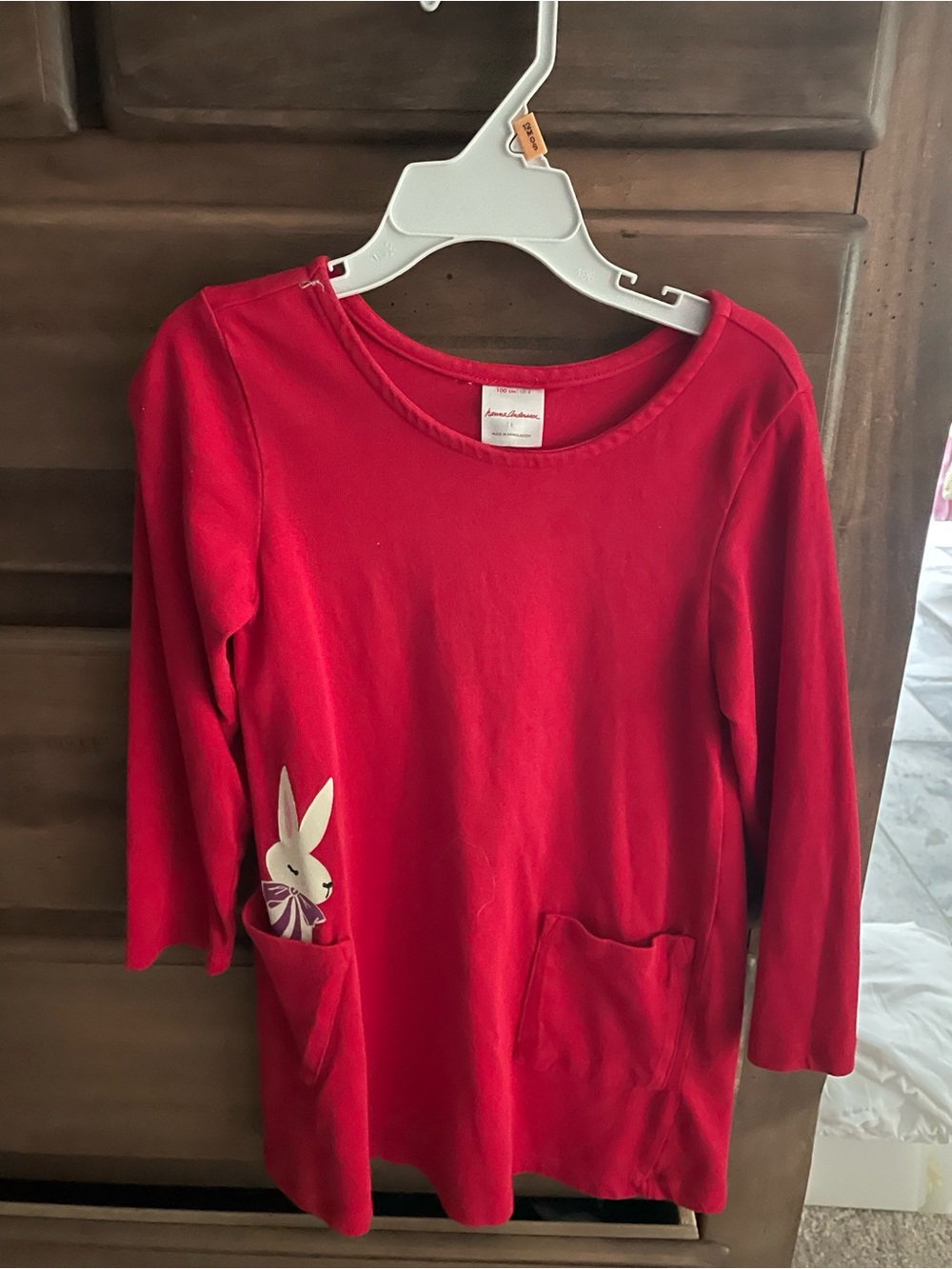 Hanna Andersson Red Girls' Bunny Pocket Tunic Dress